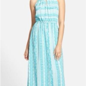 Soprano aqua & white Halter-Style Maxi Dress sz S